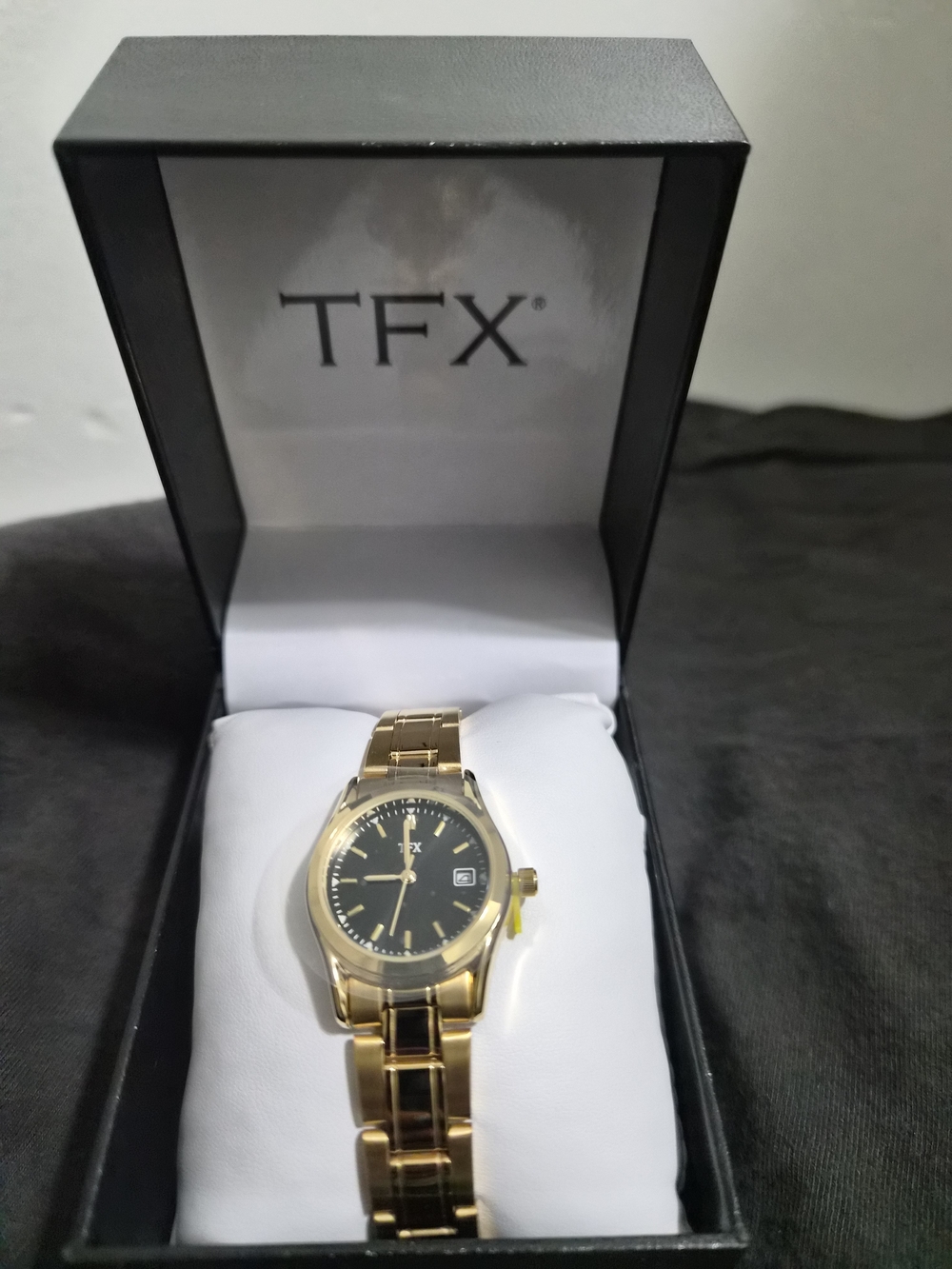 TFX Women's Gold-Tone Black Dial Stainless Steel Watch